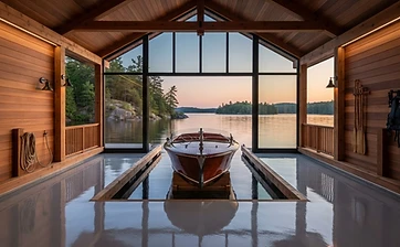 Marine-grade slip-resistant epoxy boathouse floor on Lake Rosseau, Muskoka