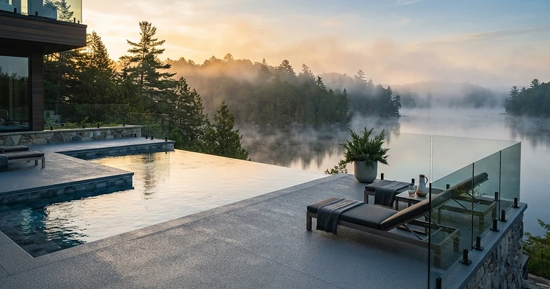 Slip-resistant pool deck coating at a Lake of Bays, Muskoka estate
