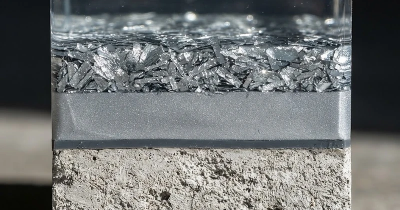 Close-up of polyaspartic epoxy coating layers on a prepared concrete slab