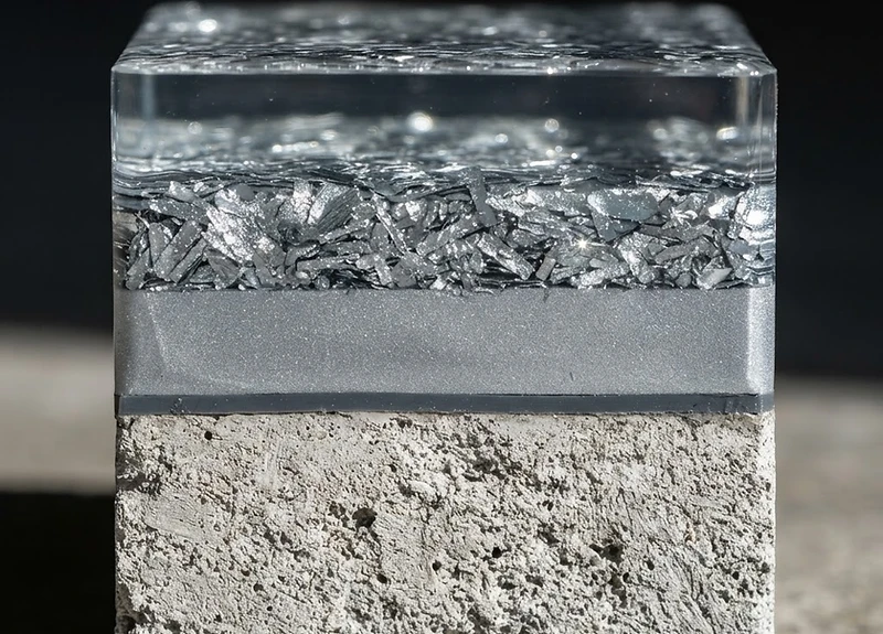 Macro view of polyaspartic coating layers applied to prepared concrete
