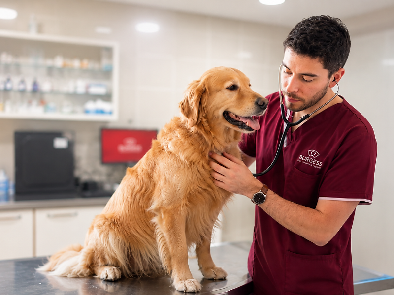 Veterinario examinando a un perro en la clínica