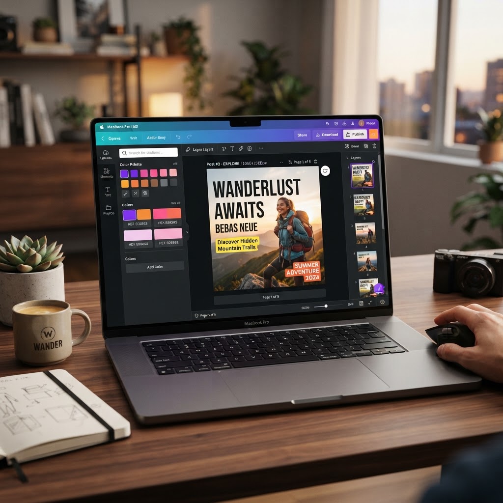 Editor visual estilo Canva embutido na plataforma