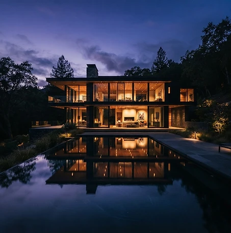 Modern residence at dusk
