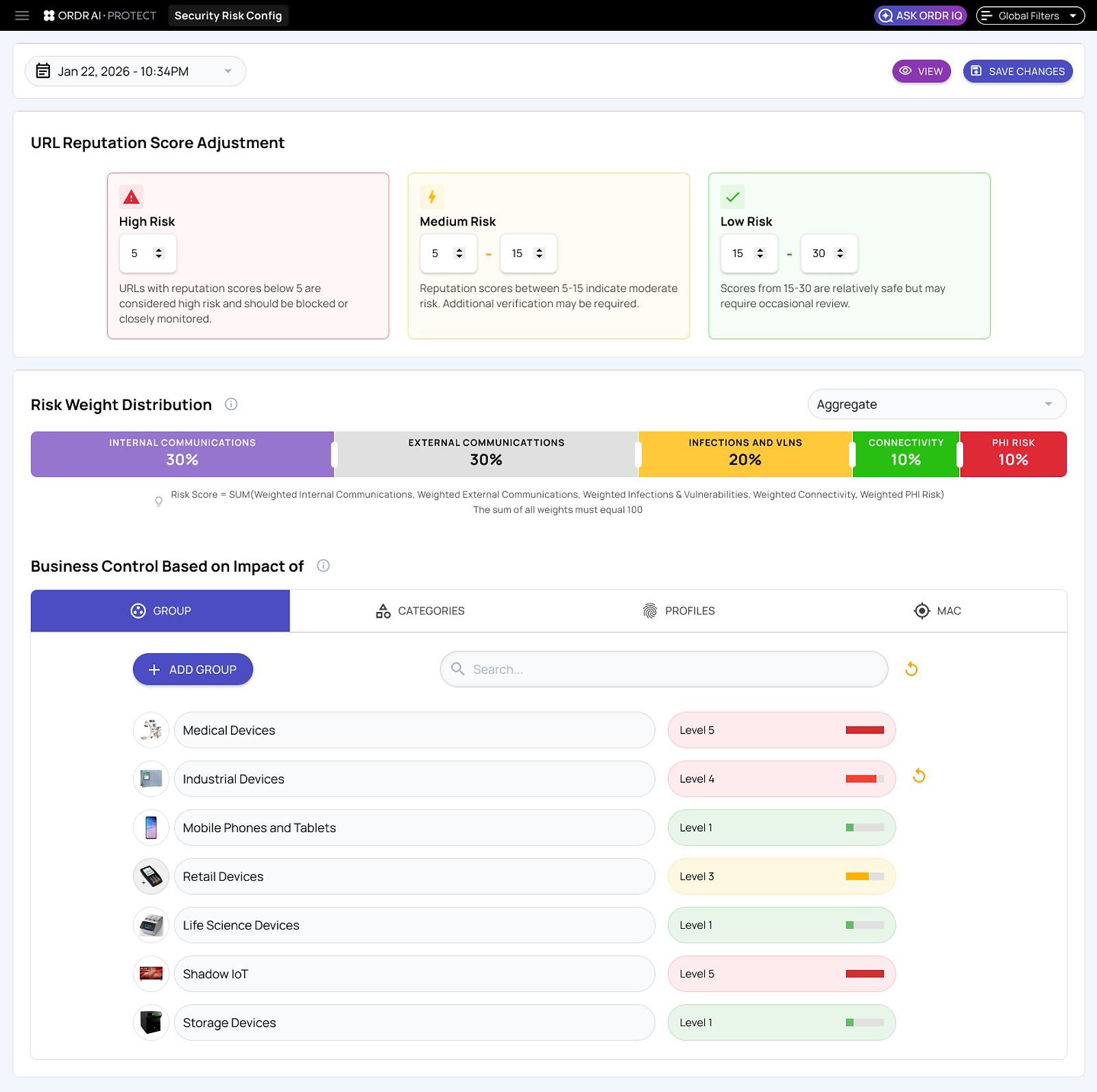 Security Risk Configuration — the full connected configuration view