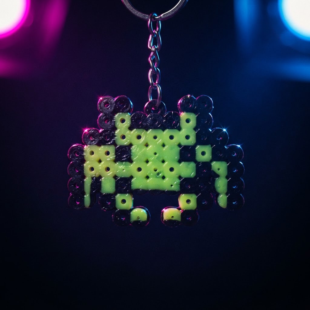 Handmade perler bead pixel art key tag