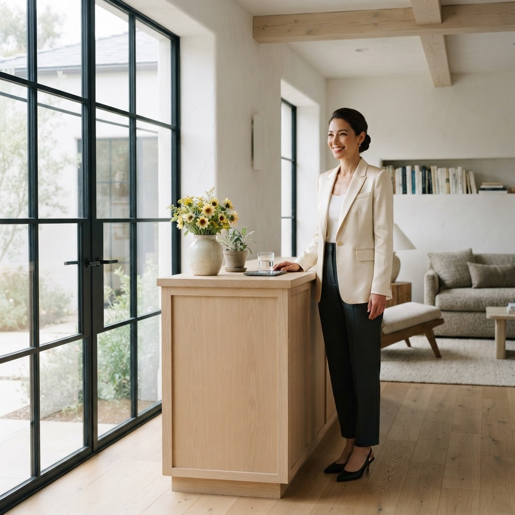 Sunlit medspa reception with a warm check-in