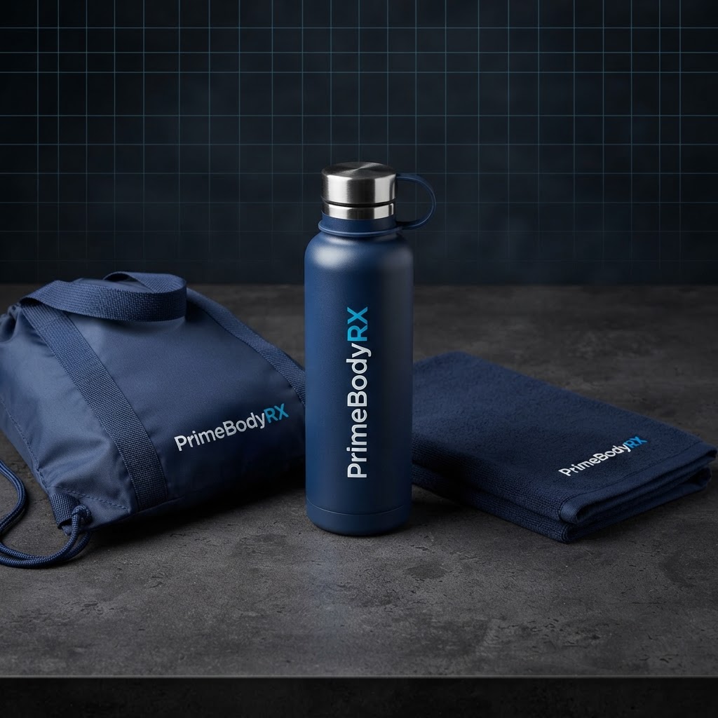 Members-only gym accessories: bottle, towel and bag