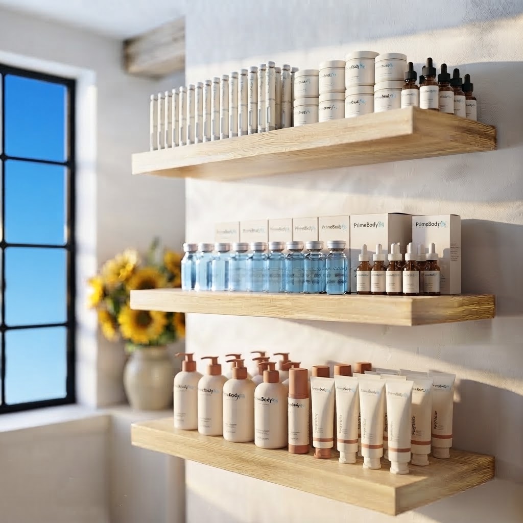 Aventa product family on oak shelves