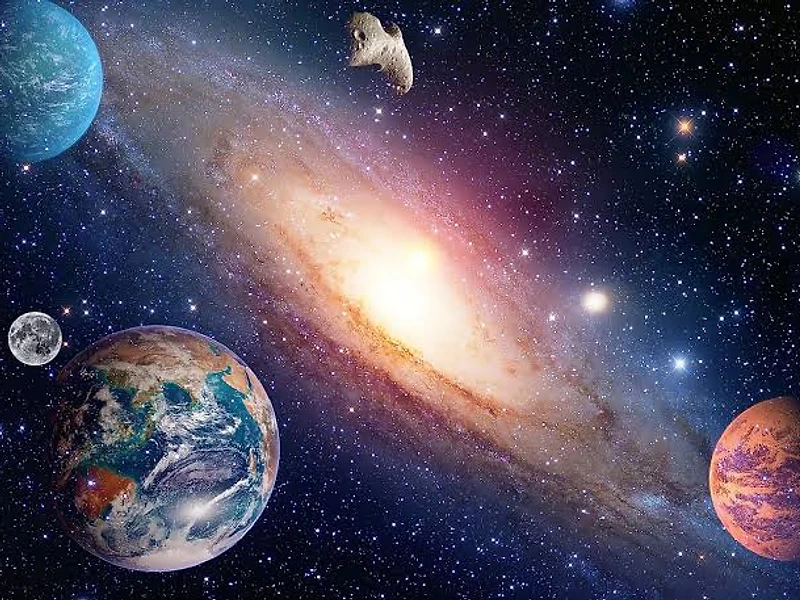 Milky Way galaxy with planets