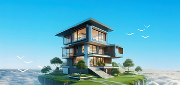 Surreal floating-island mansion promo