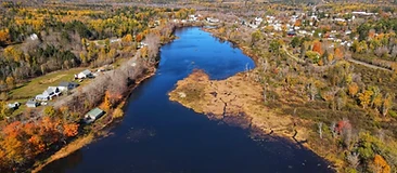 Aerial view of Danforth, Maine in autumn