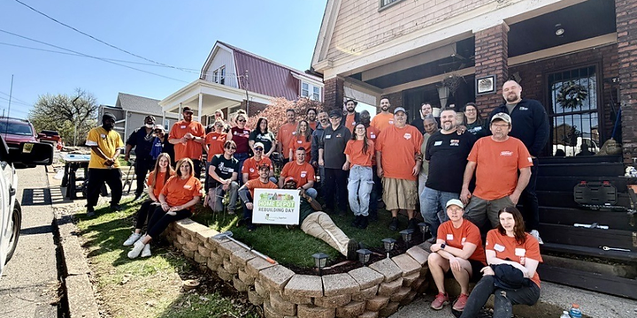 Volunteers gathered for a Home Depot rebuilding day