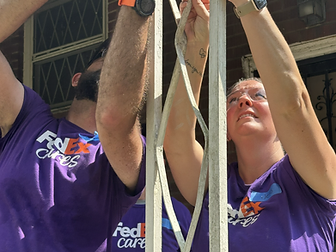 Volunteers working on a home