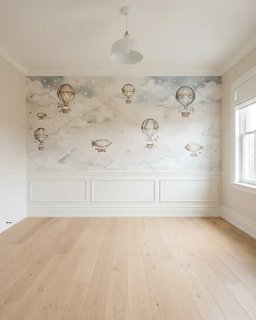 Cloud mural installed in a nursery in Plano, Texas