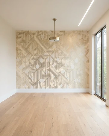 Modern accent wall installed in a living room in Frisco, Texas