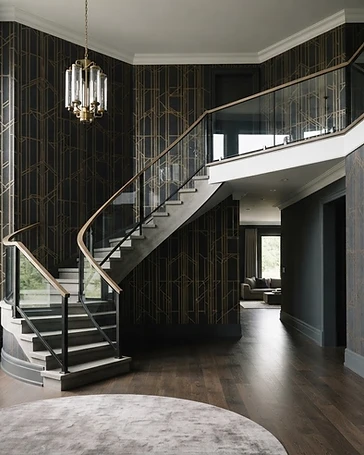 Geometric feature wall installed in an entry foyer in University Park, Texas