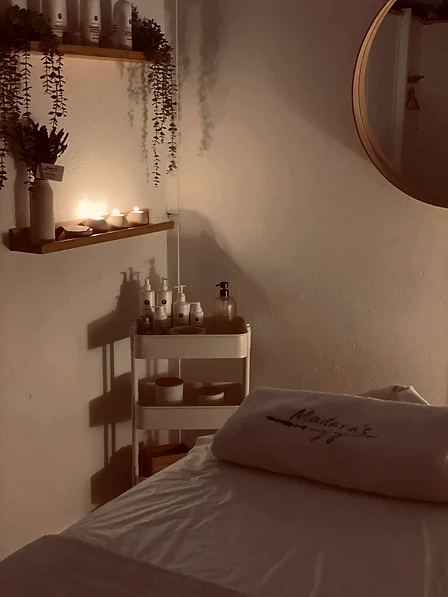 Madara's treatment room — a tranquil space for massage and reflexology