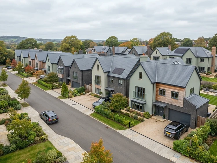 Aerial view of UK residential roofs