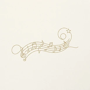 Line art illustration of a musical staff and notes