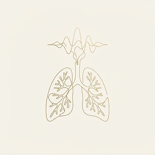 Line art illustration of lungs with sound waves