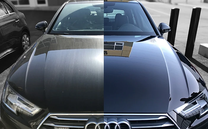 Ceramic coating before and after on Audi hood
