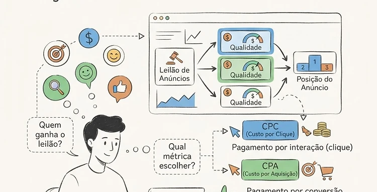 Como funcionam campanhas Google Ads: leilão, CPC e CPA