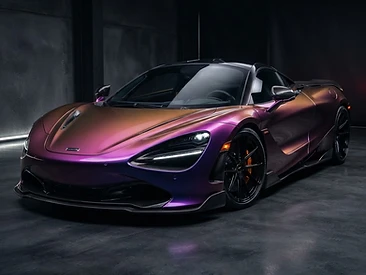 Color shift purple and gold vinyl wrapped sports car