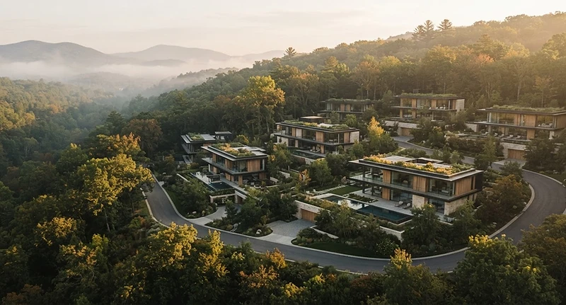Paisaje de colinas y áreas arboladas en Zona Esmeralda