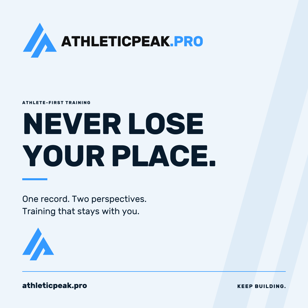 AthleticPeak Pro square social image with continuity message on light grey