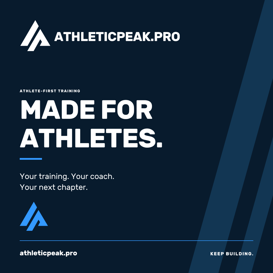 AthleticPeak Pro square social image with athlete message on dark navy