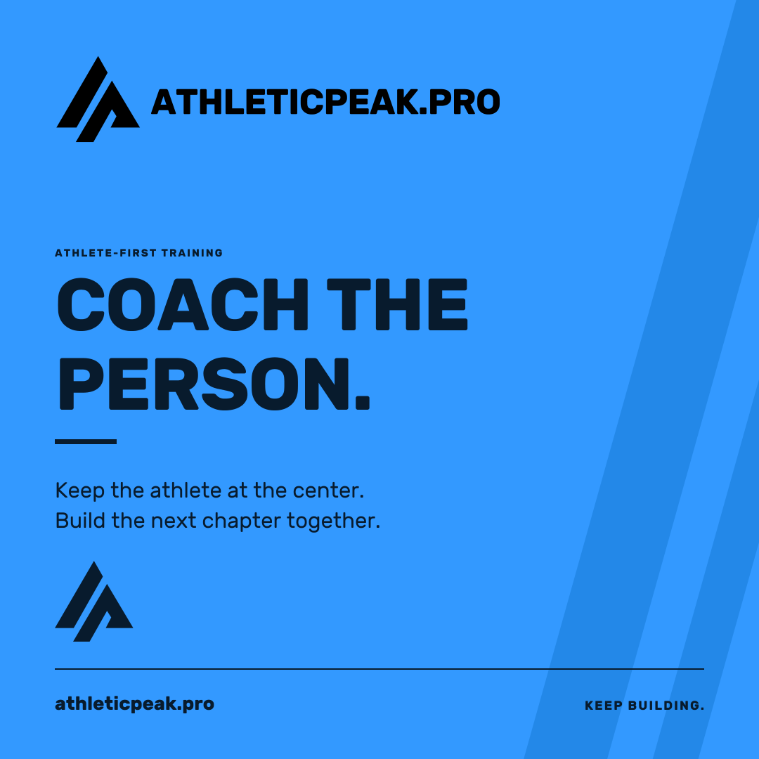 AthleticPeak Pro square social image with coaching message on bright blue