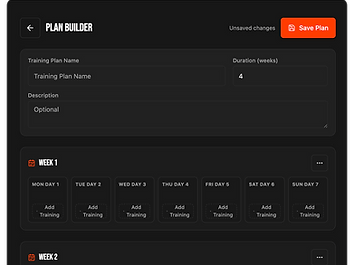 AthleticPeak Pro coach plan builder showing a training plan built for an athlete.