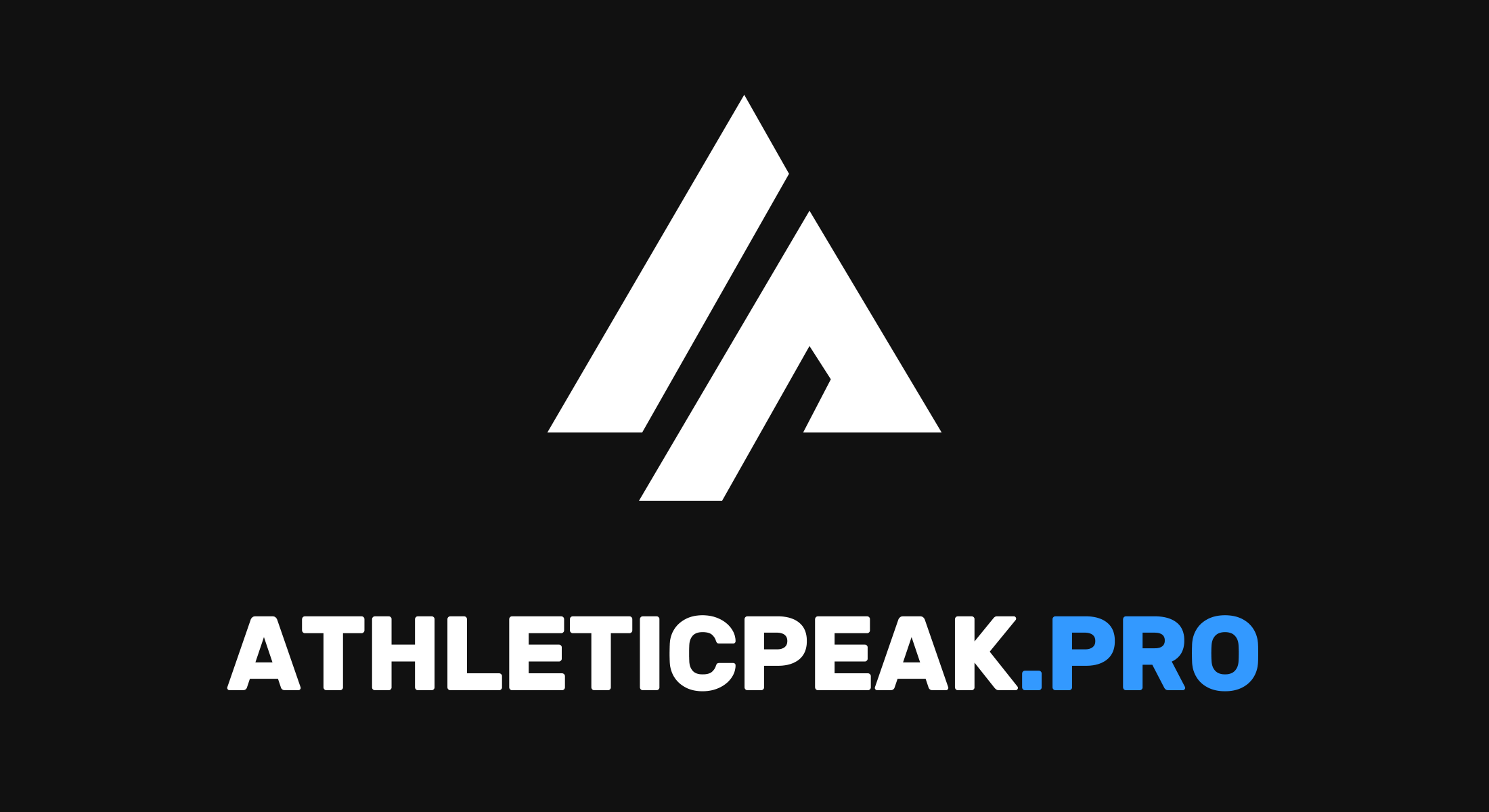 AthleticPeak Pro stacked logo with white mark and wordmark and blue .PRO on black