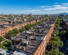 Aerial view of Brooklyn brownstone rooftops