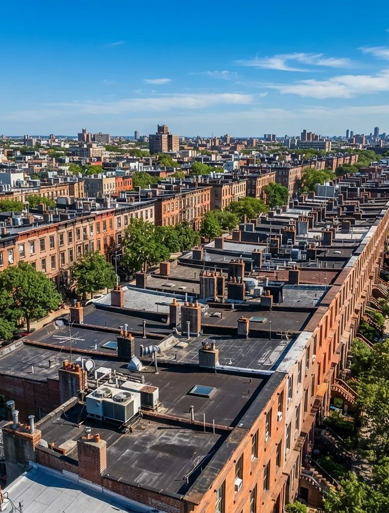 Aerial view of New York City multifamily rooftops
