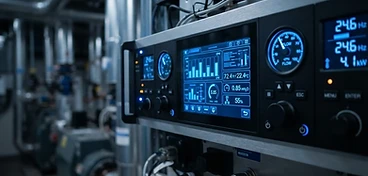 High-tech HVAC digital control panel in a modern building