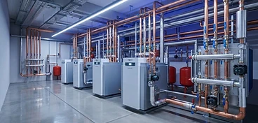 Pristine high-efficiency boiler room in a New York commercial building