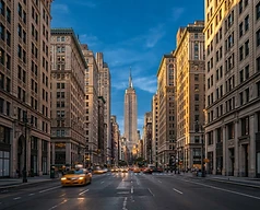 Manhattan pre-war building facades at golden hour