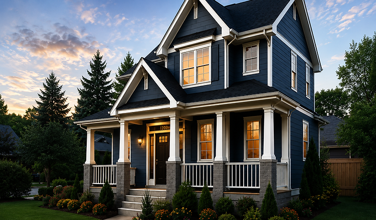 A family home at twilight