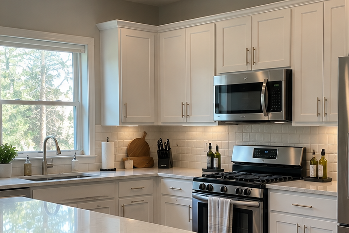 Cabinet Painting before and after by RedHorse Painting Co.