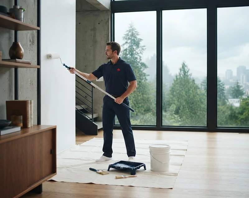 Professional painter working in a luxury Seattle home