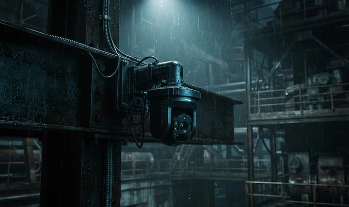 Dahua Turret Kamera an einem Industrieträger im Nebel