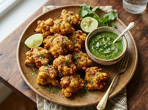 Gobi Pakora cauliflower fritters served at X On Earth