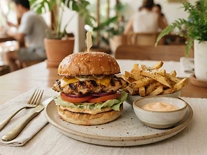 Chicken Burger served in ceramic tableware