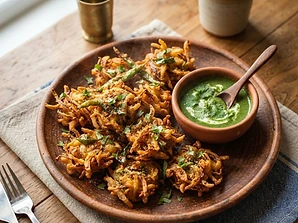 Onion Pakora fritters served at X On Earth