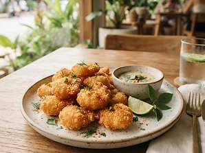 Shrimp Nuggets served in ceramic tableware
