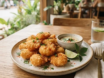 Shrimp Nuggets served in ceramic tableware