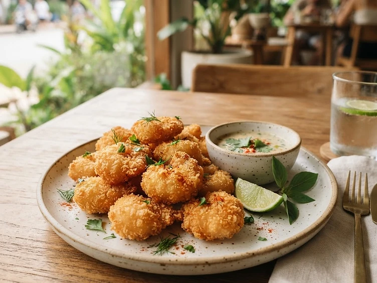 Shrimp Nuggets served in ceramic tableware