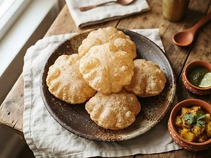 Puri puffed bread served at X On Earth