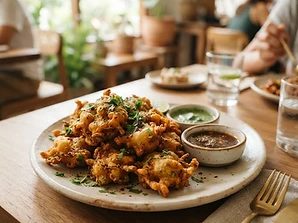Vegetable Pakora served in ceramic tableware